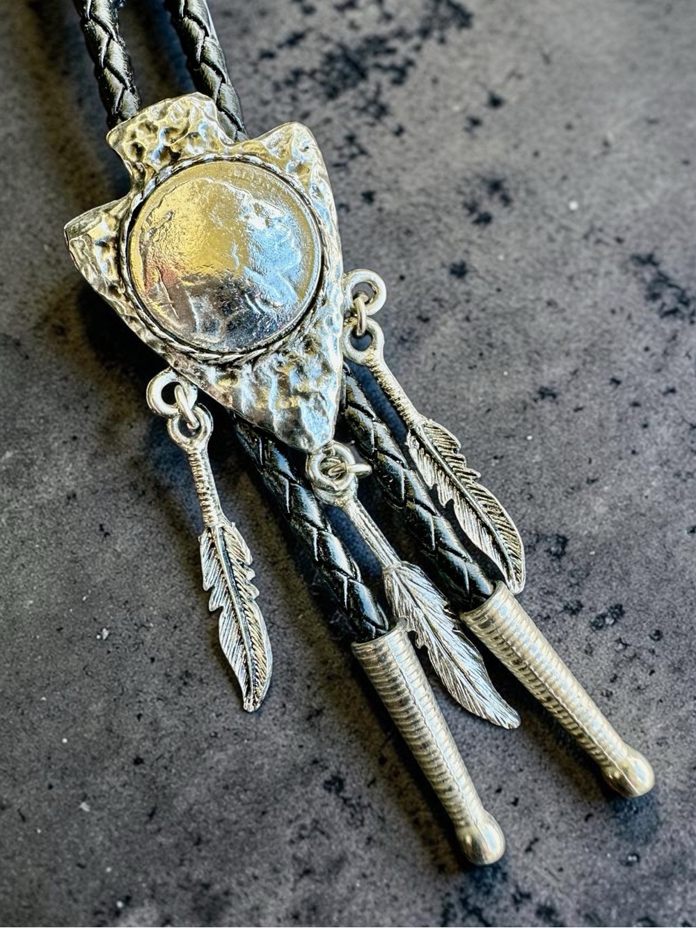 Vintage Western Arrowhead Buffalo Nickel Bolo Tie